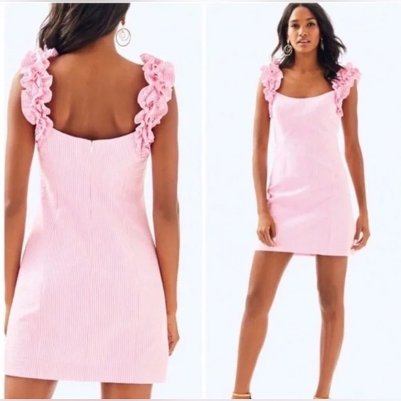 Lilly Pulitzer Devina Dress Pink Cosmo Yard Dyed Stripe Seersuck Size 10 - Picture 1 of 5